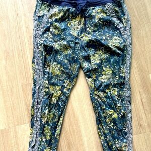 Anthropologie Floral Track Pants - Blue and Yellow